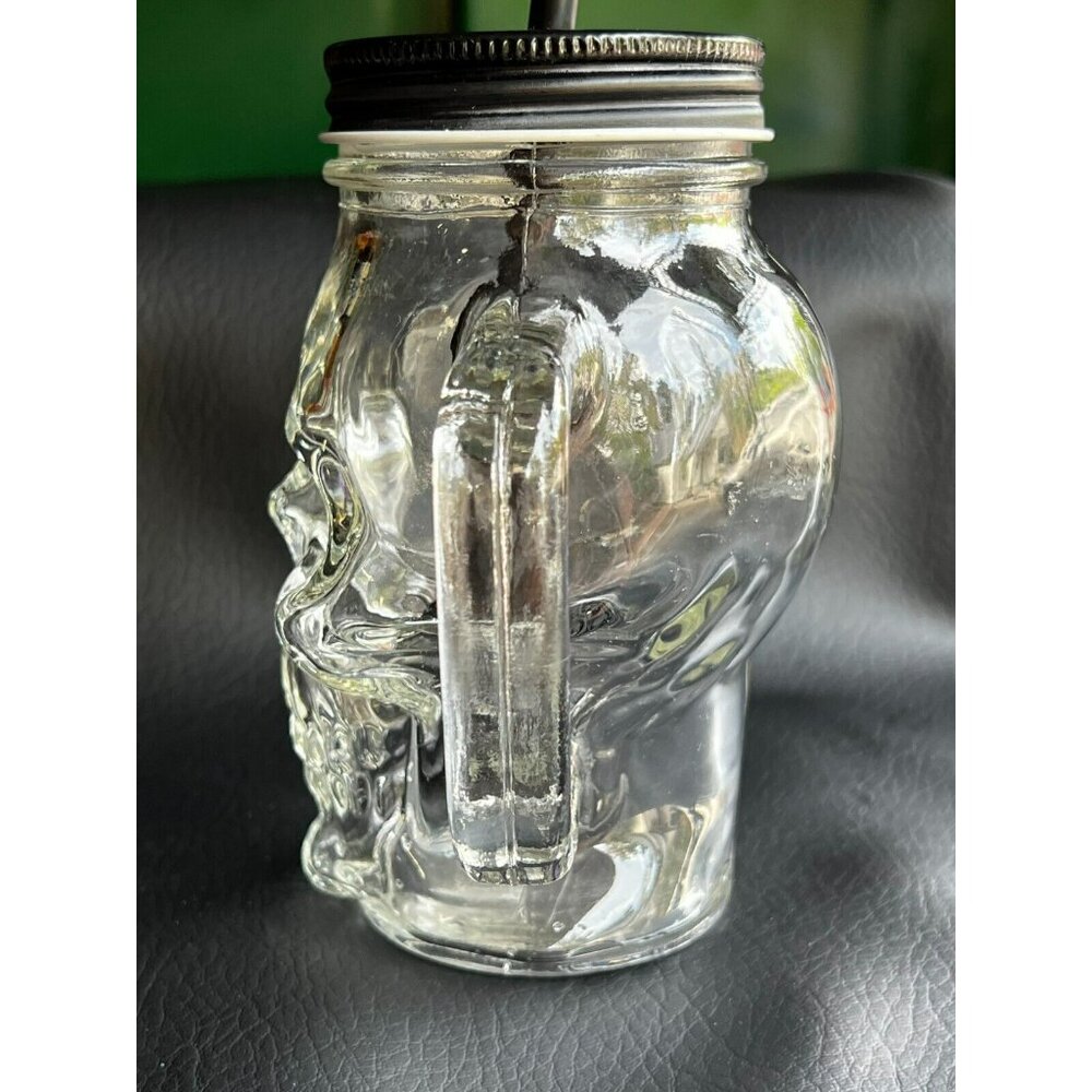 Pottery Barn Skull Glass Mugs Halloween 15 Ounce‎ Lid & Straw ~ To Go - Picture 6 of 9